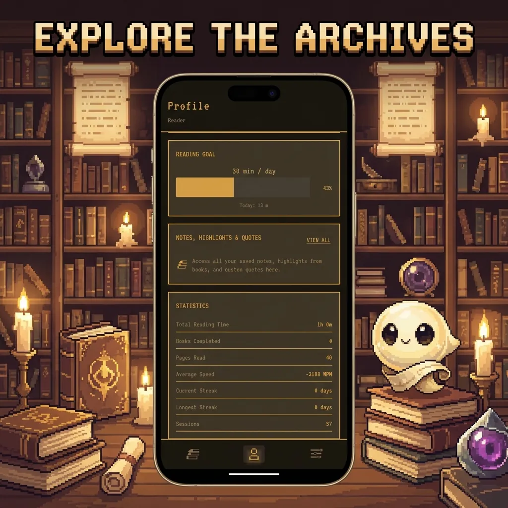Scroll+ library and reading progress shown inside the Android app